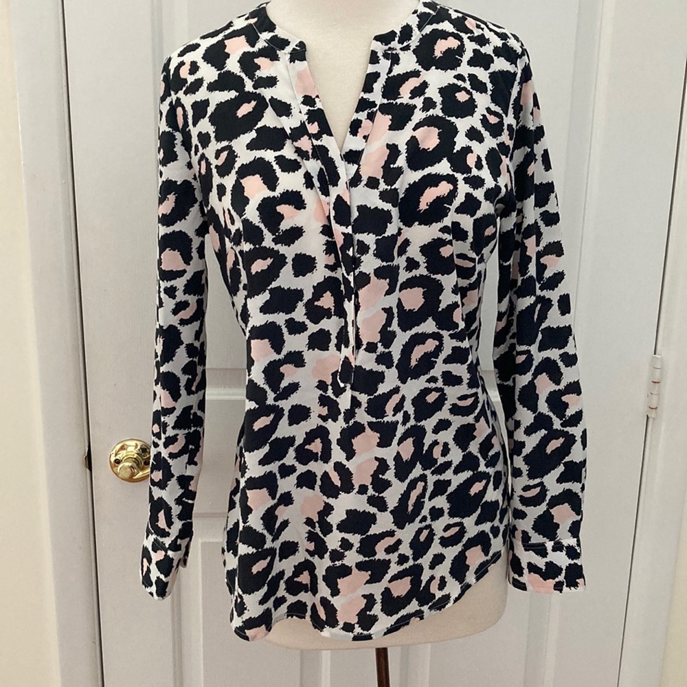 Talbots pink, white & black leopard soft tunic